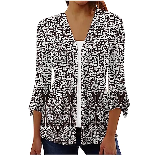3/4 Sleeve Bell V Neck Graphic T Shirts Button Pleated Tops Floral Blouse K19396