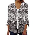 3/4 Sleeve Bell V Neck Graphic T Shirts Button Pleated Tops Floral Blouse K19396