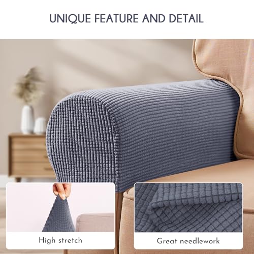 Beige Stretch Sofa Armrest Slipcover 2pcs U794916