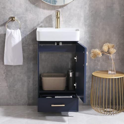 Blue 1 Door 1 Drawer Bathroom Vanity with Sink N396