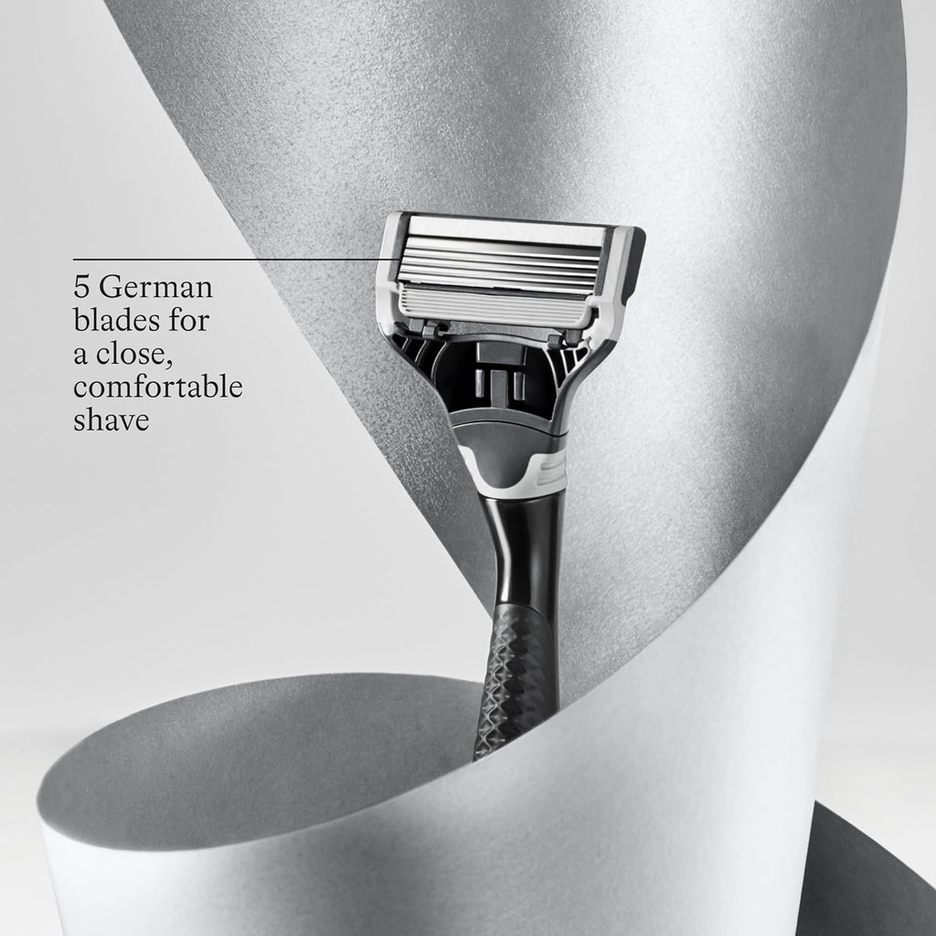 Black Metallic Handle Razor Gift Set with 3 Blade Cartridges, Travel Blade Cover, Foaming Shave Gel A565789