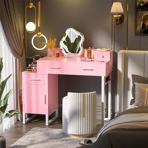 Black Vanity Desk with 4 Storage Drawers and Charging Station H59812