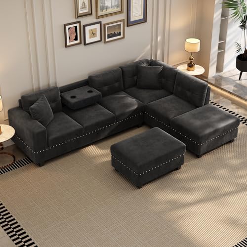 Modern L Shaped Polyester Sectional Sofa with Storage Ottoman Z623