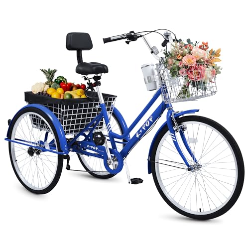 26 Inch 7 Speed Adult Tricycle with Backrest and Baskets A990941
