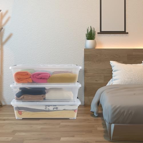 3-Pack 50 Quart Clear Plastic Storage Bins with Wheels A30172
