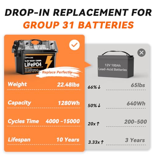 12V 100Ah LiFePO4 Battery Group 31 With Built-in 100A BMS B70742