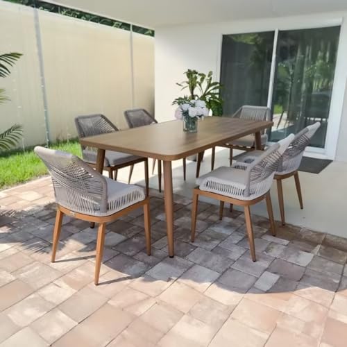 9 Pieces Patio Dining Set with Metal Rectangular Table and Wicker Rattan Chairs B889