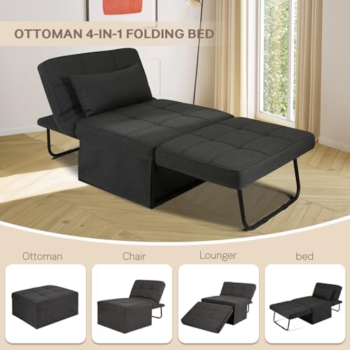 Beige Sleeper Chair Sofa Bed 4-in-1 Convertible Futon Chair Folding Ottoman with Adjustable Backrest 29" Width A52494