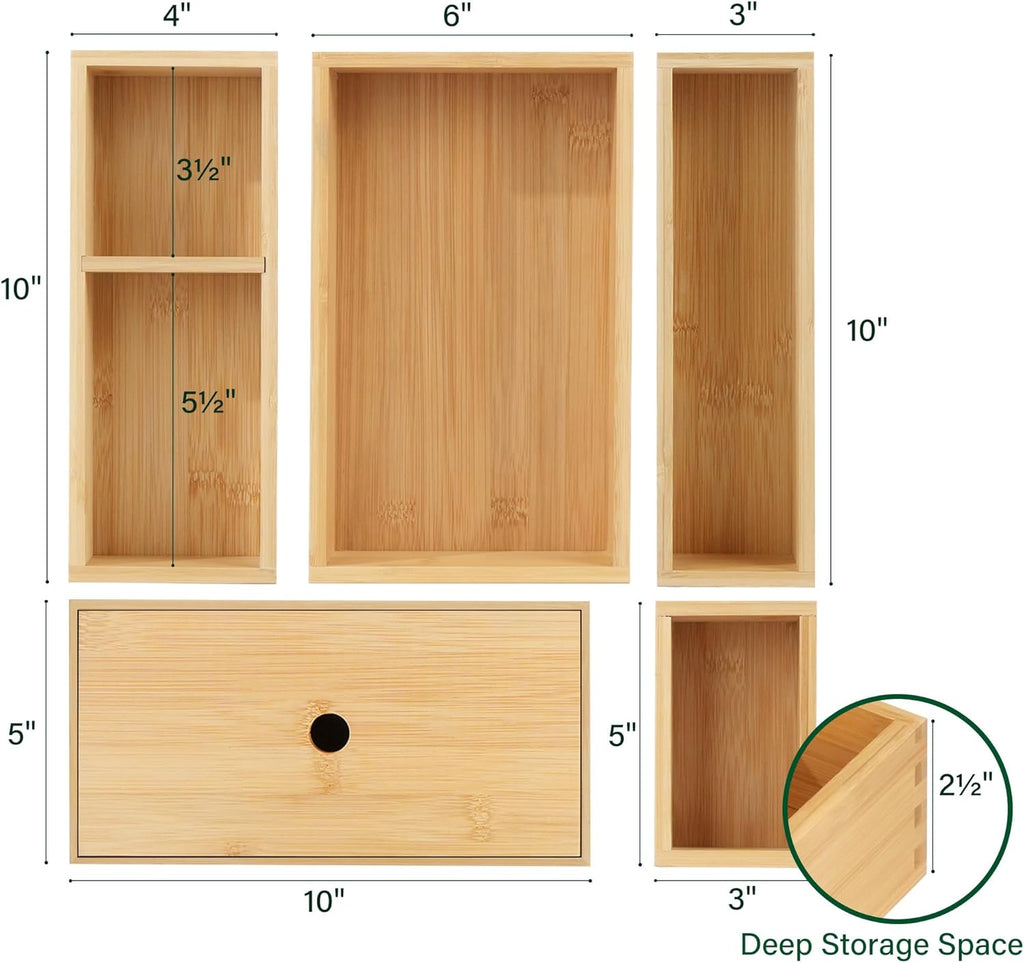 5 Pcs Bamboo Drawer Organizer Set D54402
