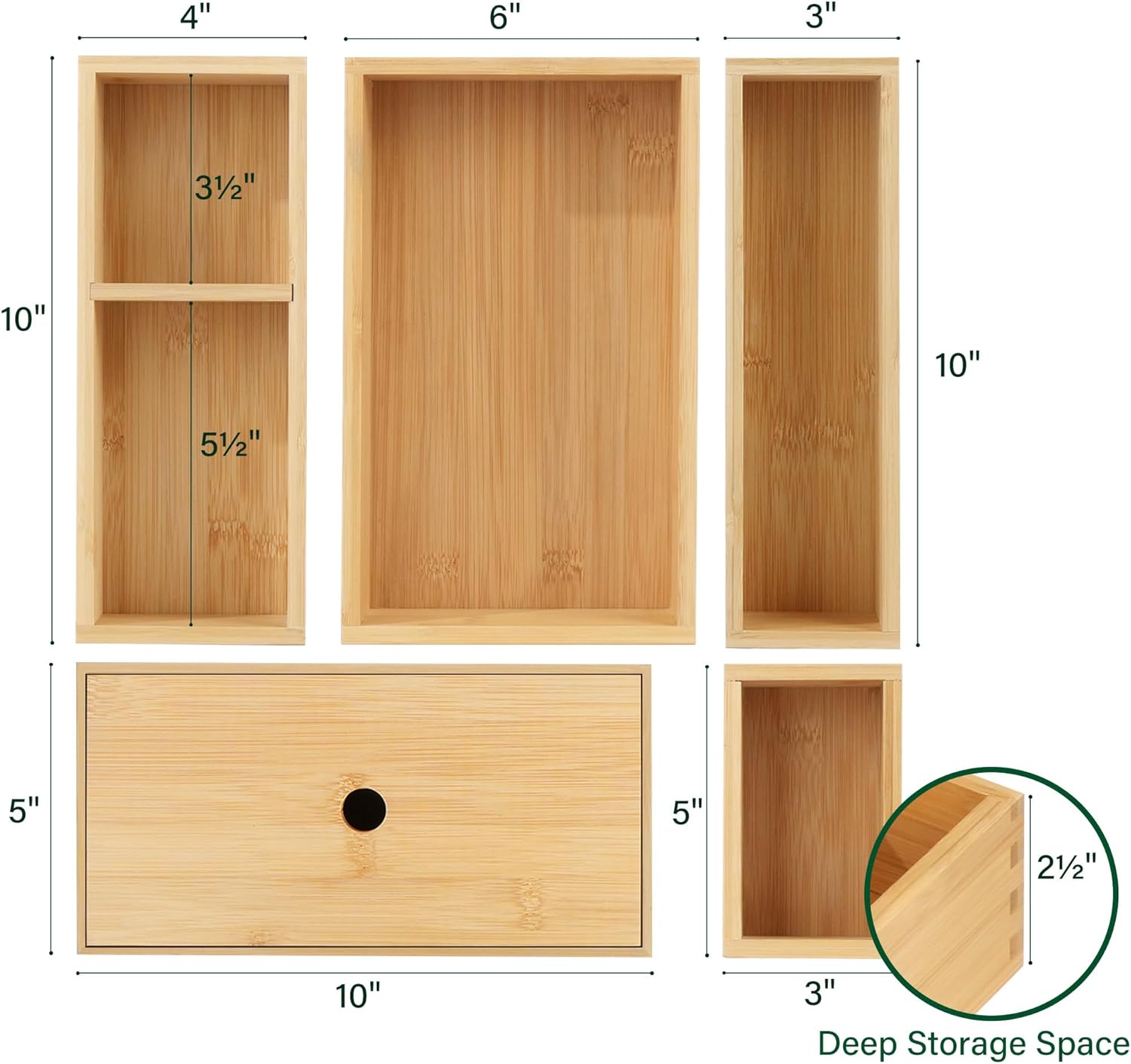 5 Pcs Bamboo Drawer Organizer Set D54402
