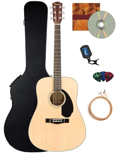 Solid Top Dreadnought Acoustic Guitar Bundle with Hard Case, Tuner, Strings, Picks V250012