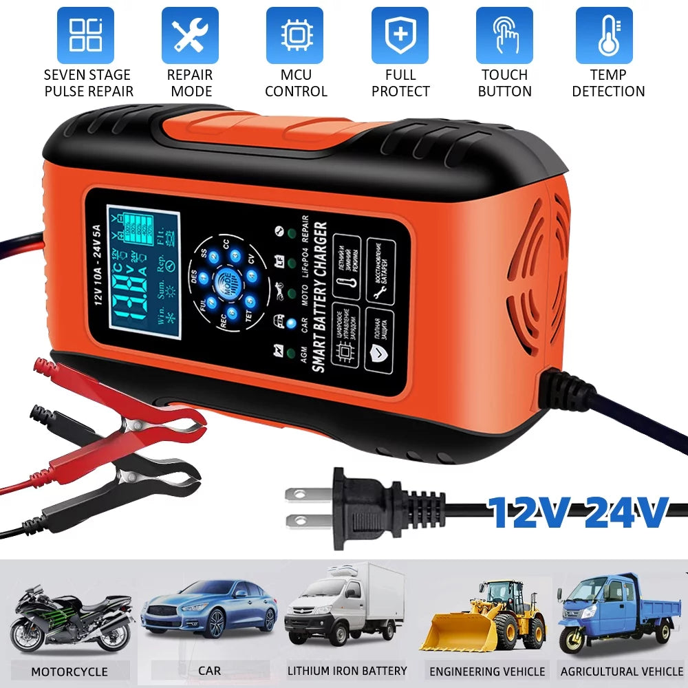 12V/24V Smart Automatic Car Battery Charger Y727