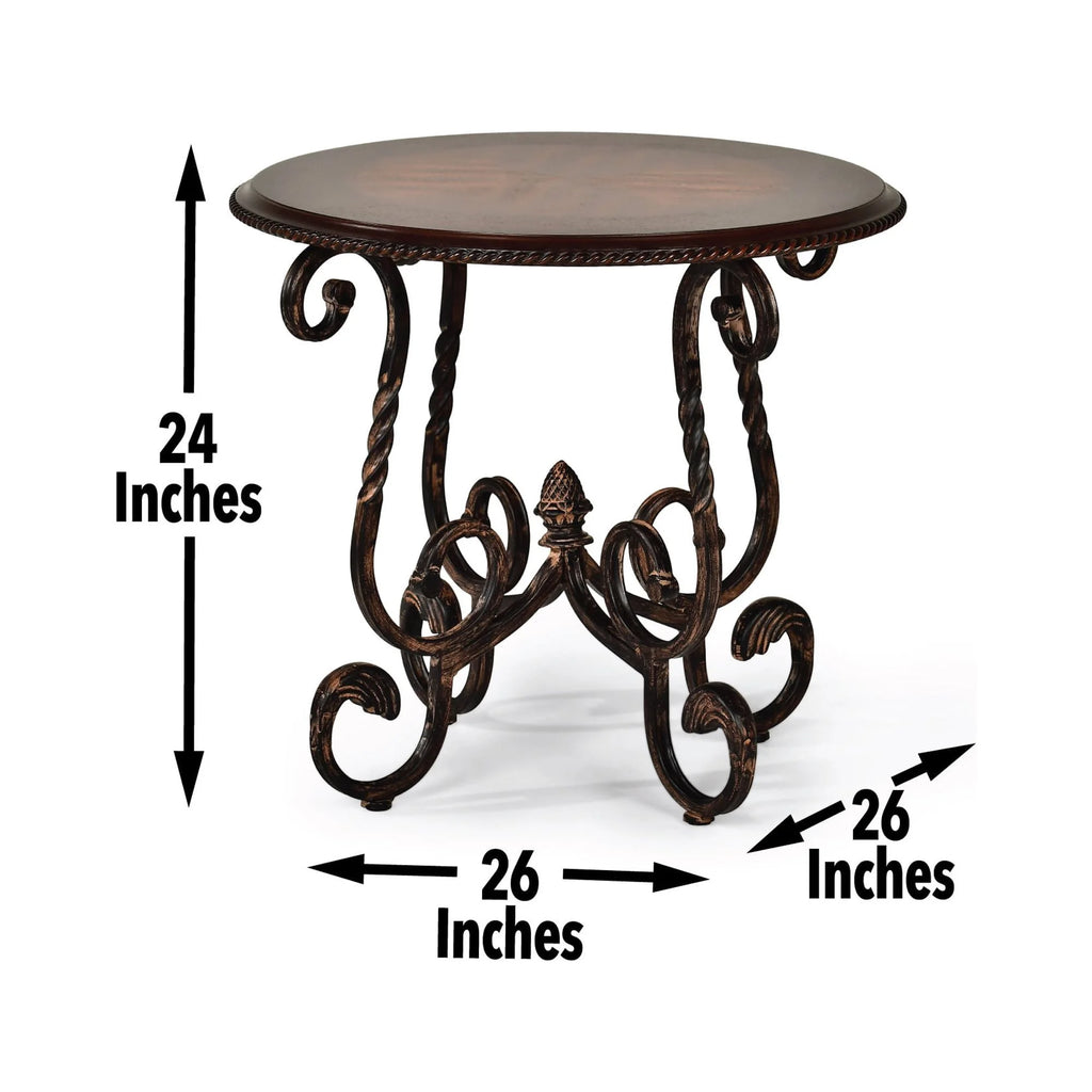 Cherry Wood and Metal Round End Table K2556