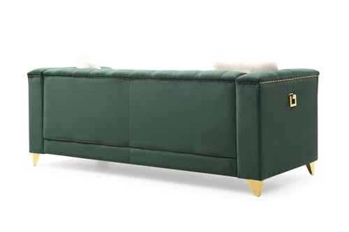 Green Deep Button Tufted Upholstered Sofa with Gold Legs N9819
