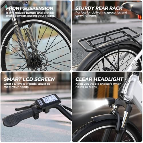 26" Step-Thru Electric Bike with 48V Removable Battery J85595