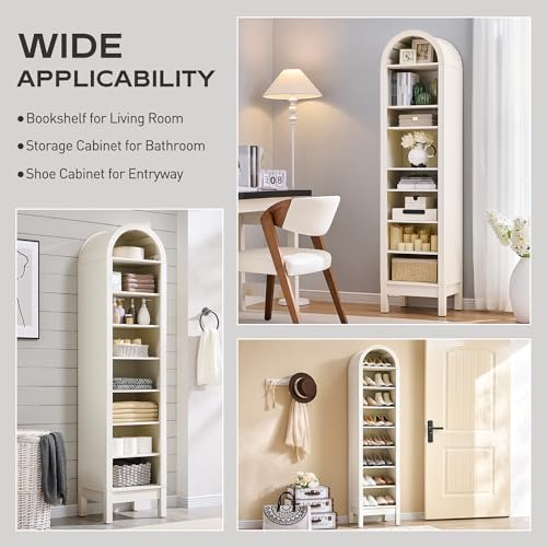 Natural 7 Tier Arched Bookshelf with Adjustable Shelves H827