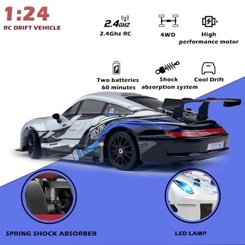 1:24 Scale 4WD RC Drift Car with LED Lights and Drifting Tires P52876