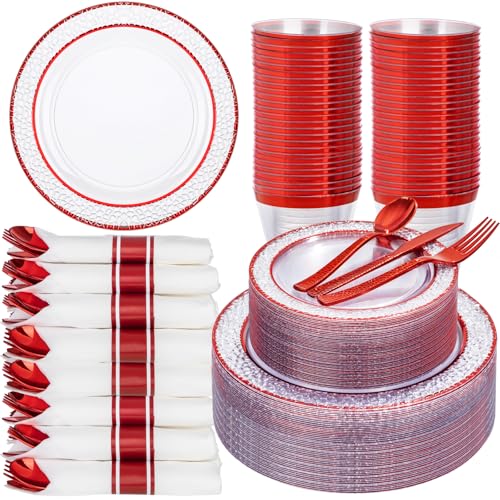 350PCS Clear Plastic Plates with Gold Trim Disposable Dinnerware Set S927728