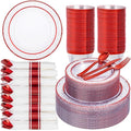 350PCS Clear Plastic Plates with Gold Trim Disposable Dinnerware Set S927728