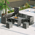 Grey 6-Piece PE Rattan Sofa Set with Tempered Glass Top Table S942