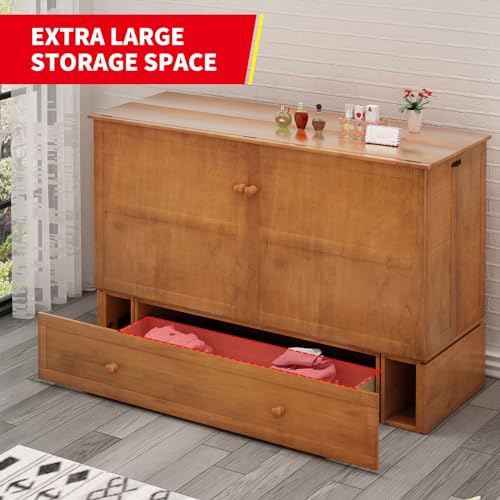 Queen Size Murphy Bed with Charging Station, Folding Foam Mattress (Cherry) K268099