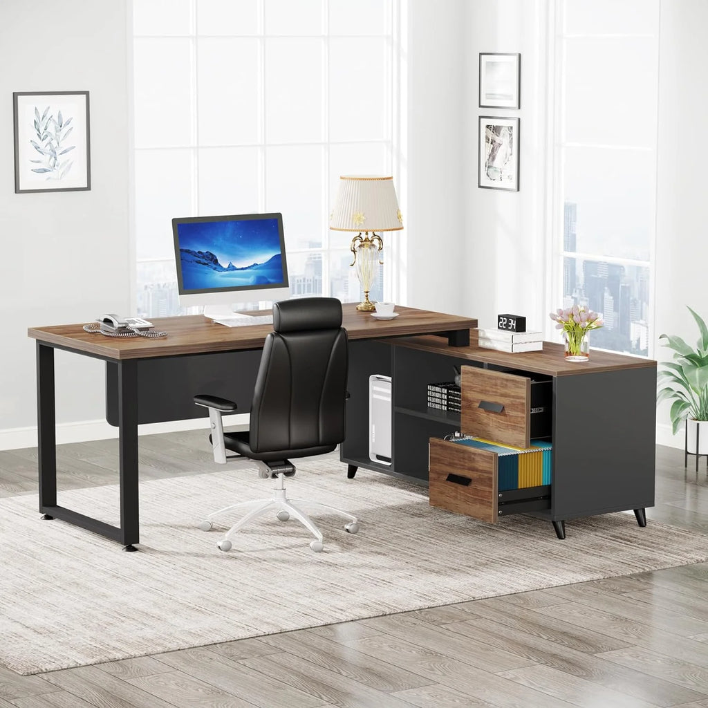 55 Inch L Shaped Desk with File Drawer Z9940