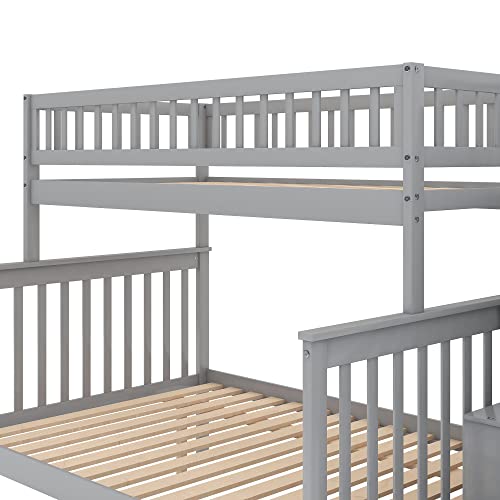 Twin Over Twin/Full Bunk Bed with Twin Size Trundle and Drawers, Solid Wood K270801