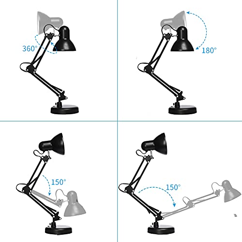 Led Desk Lamp with Clamp, Swing Arm, Folding Table Lamp, Black J325183