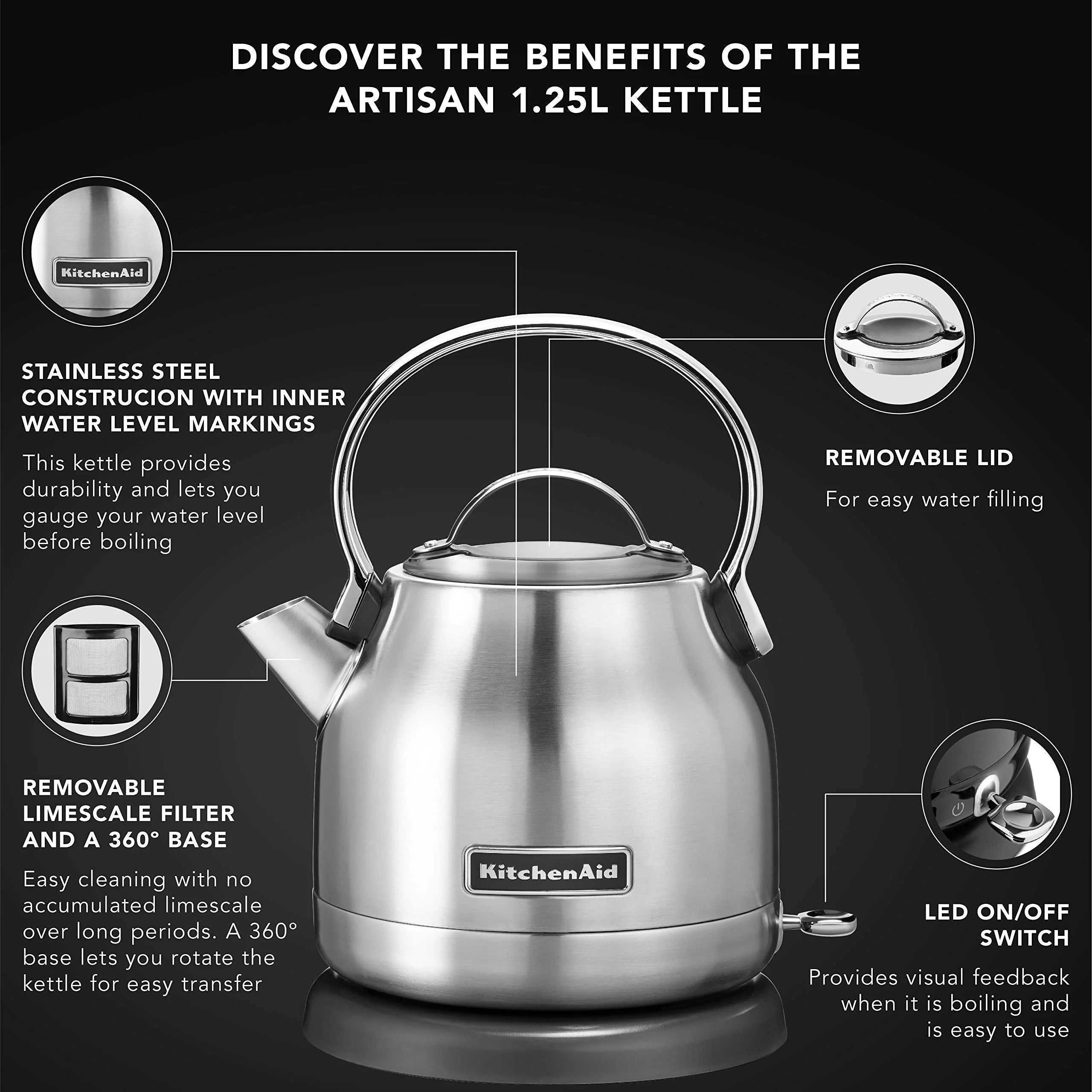 1.25-Liter Brushed Stainless Steel Electric Kettle O147135