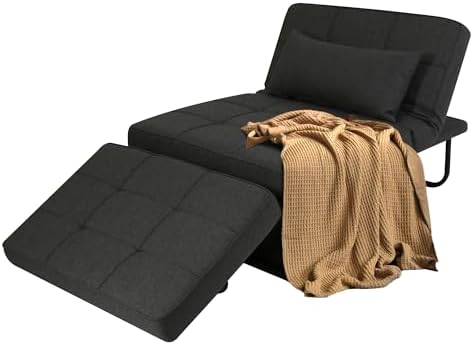 Beige Sleeper Chair Sofa Bed 4-in-1 Convertible Futon Chair Folding Ottoman with Adjustable Backrest 29" Width A52494