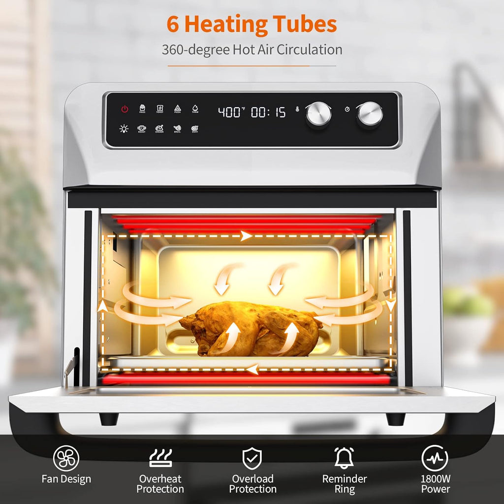 21 QT Air Fryer Toaster Oven Combo with 8 Preset Functions, Silver A1789