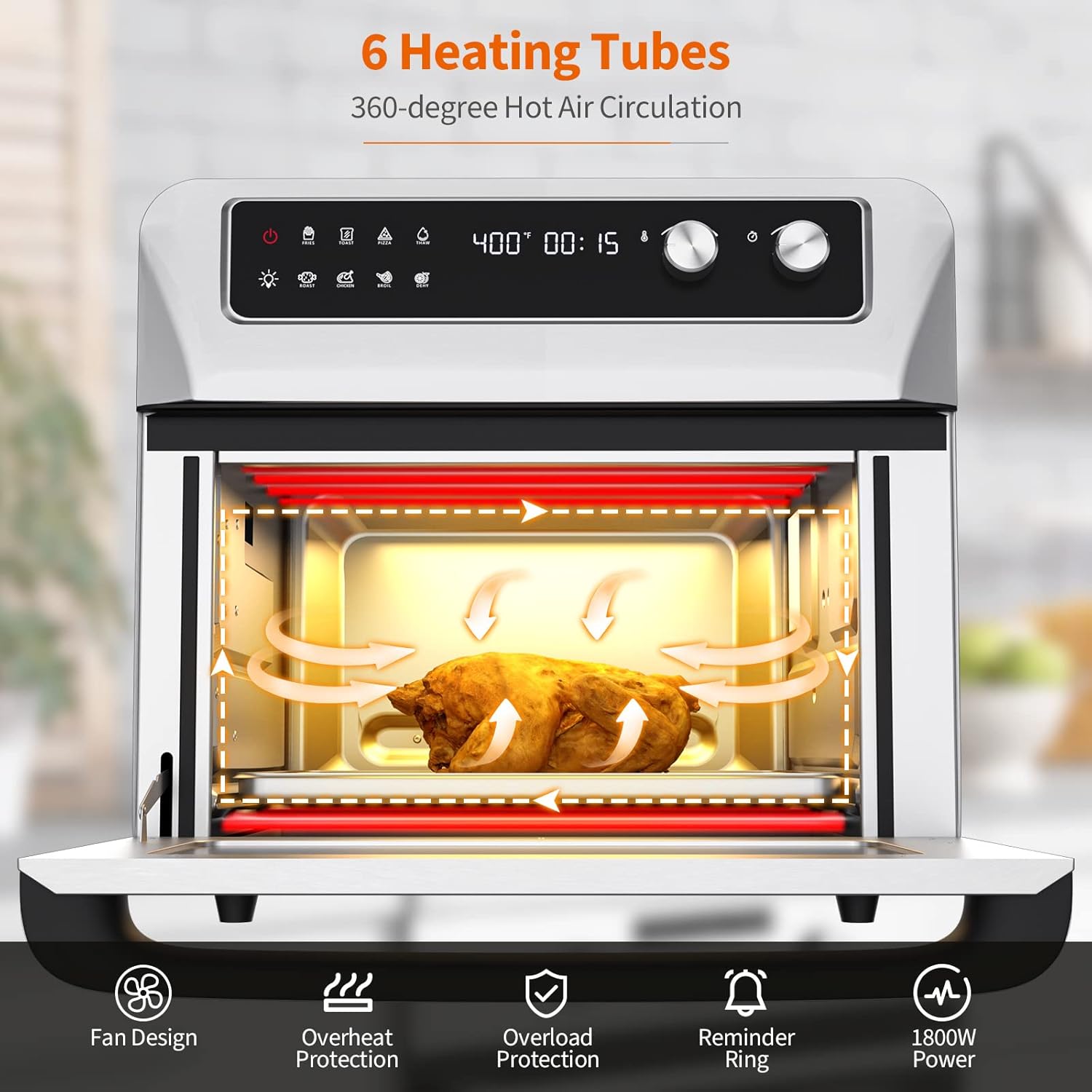 21 QT Air Fryer Toaster Oven Combo with 8 Preset Functions, Silver A1789