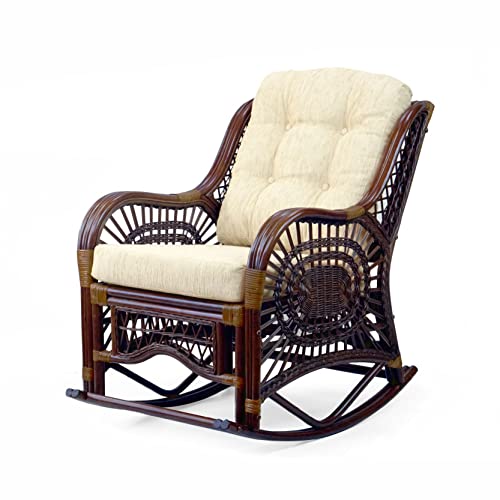 Natural Wicker Rattan Rocking Lounge Chair with Cream Cushion Z37468