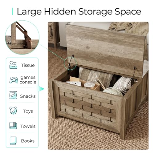 Light Brown 31.5" Square Coffee Table with Hinged Lift Top O6923