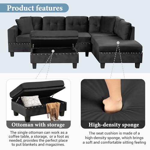 Modern L Shaped Polyester Sectional Sofa with Storage Ottoman Z623