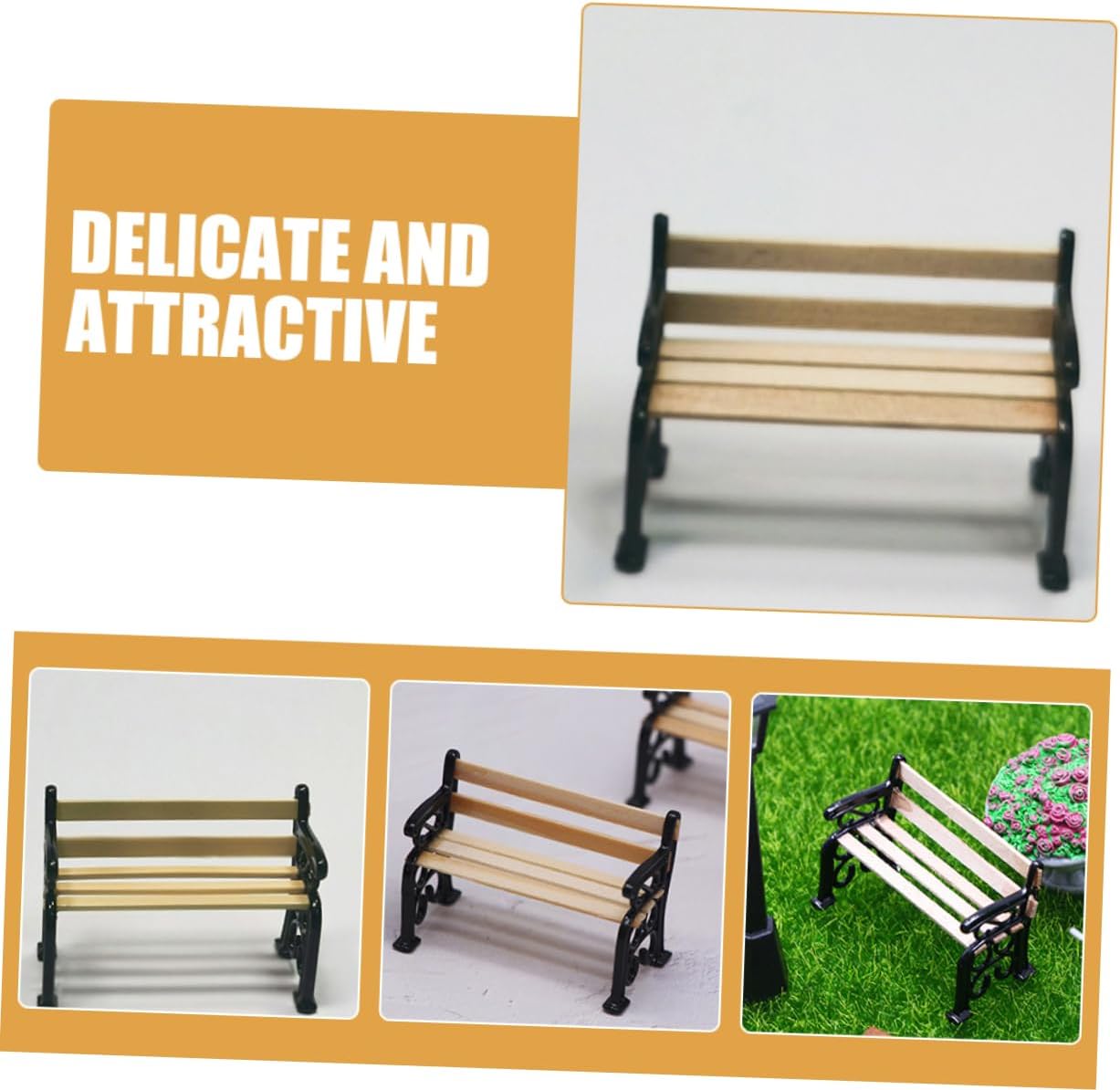 3pcs Mini Park Bench Doll Furniture Miniature Garden Decor K226752
