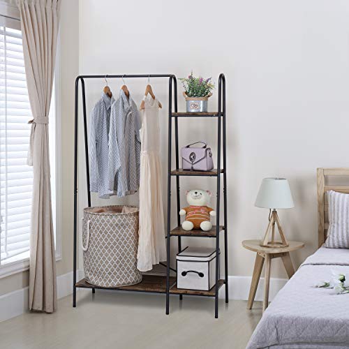 Matte Black Heavy Duty Garment Rack with 5 Wood Shelves E596555
