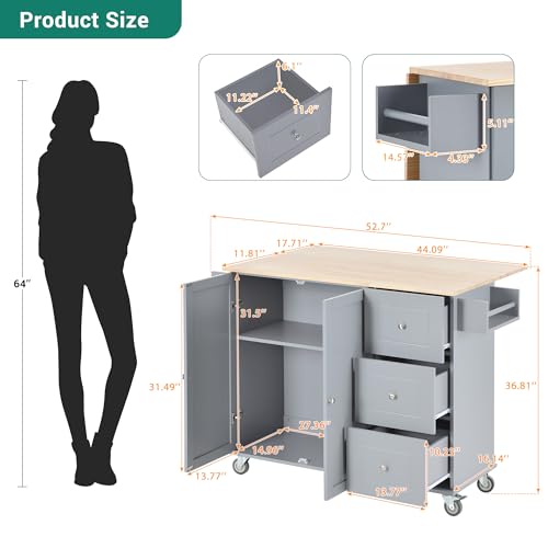 Grey Blue 52.7 Inch Kitchen Island with Drop Leaf L73962
