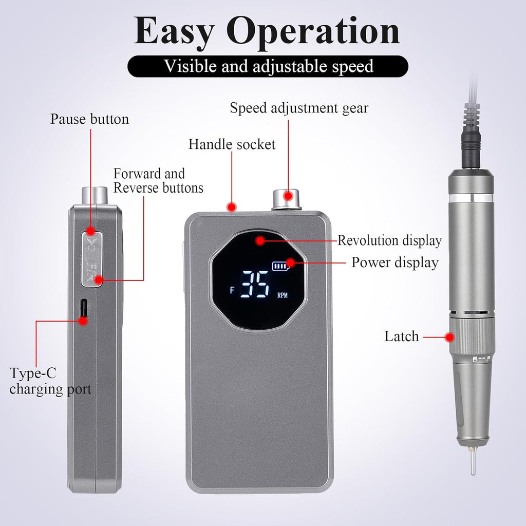 Portable Rechargeable 35000RPM Electric Nail Drill V2147