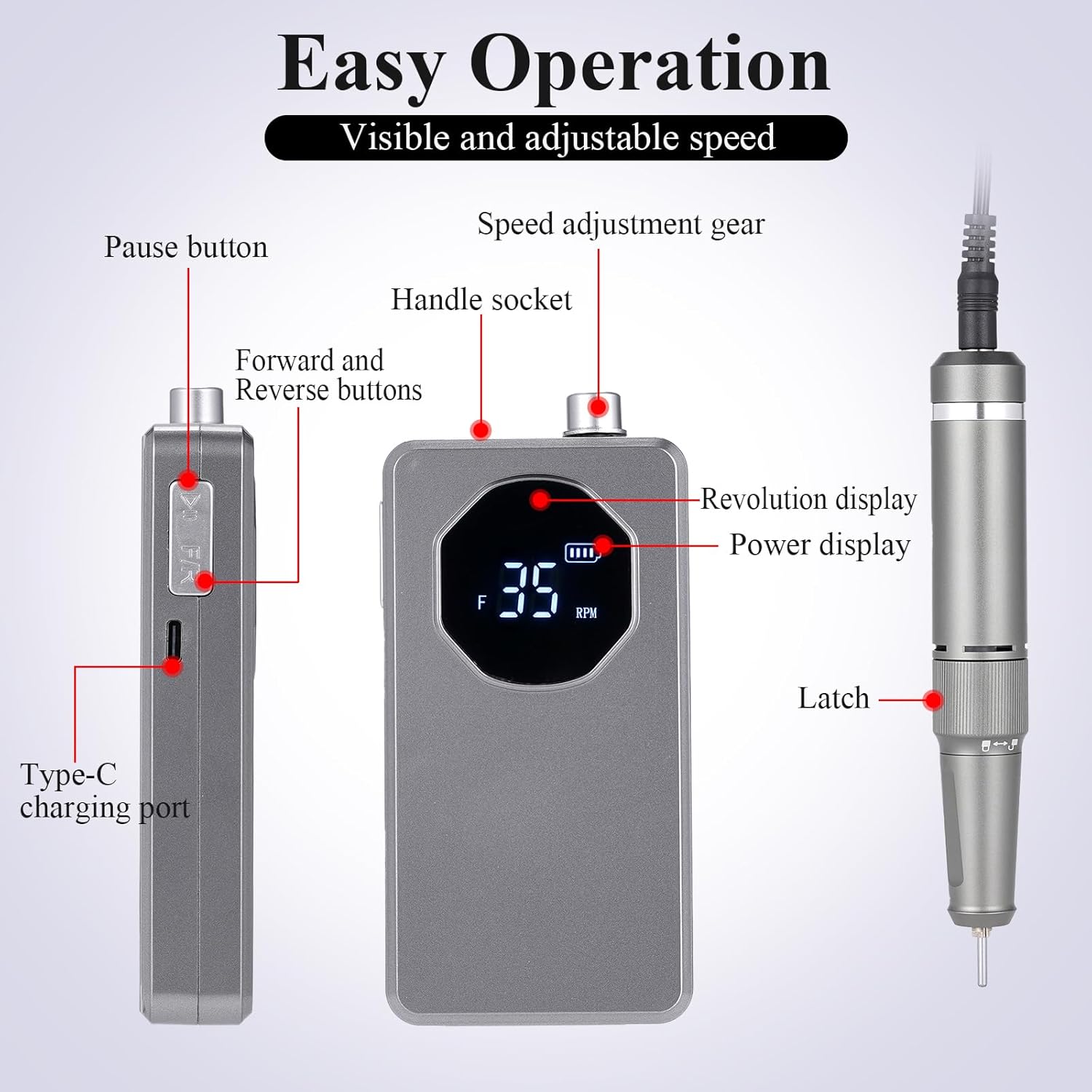 Portable Rechargeable 35000RPM Electric Nail Drill V2147