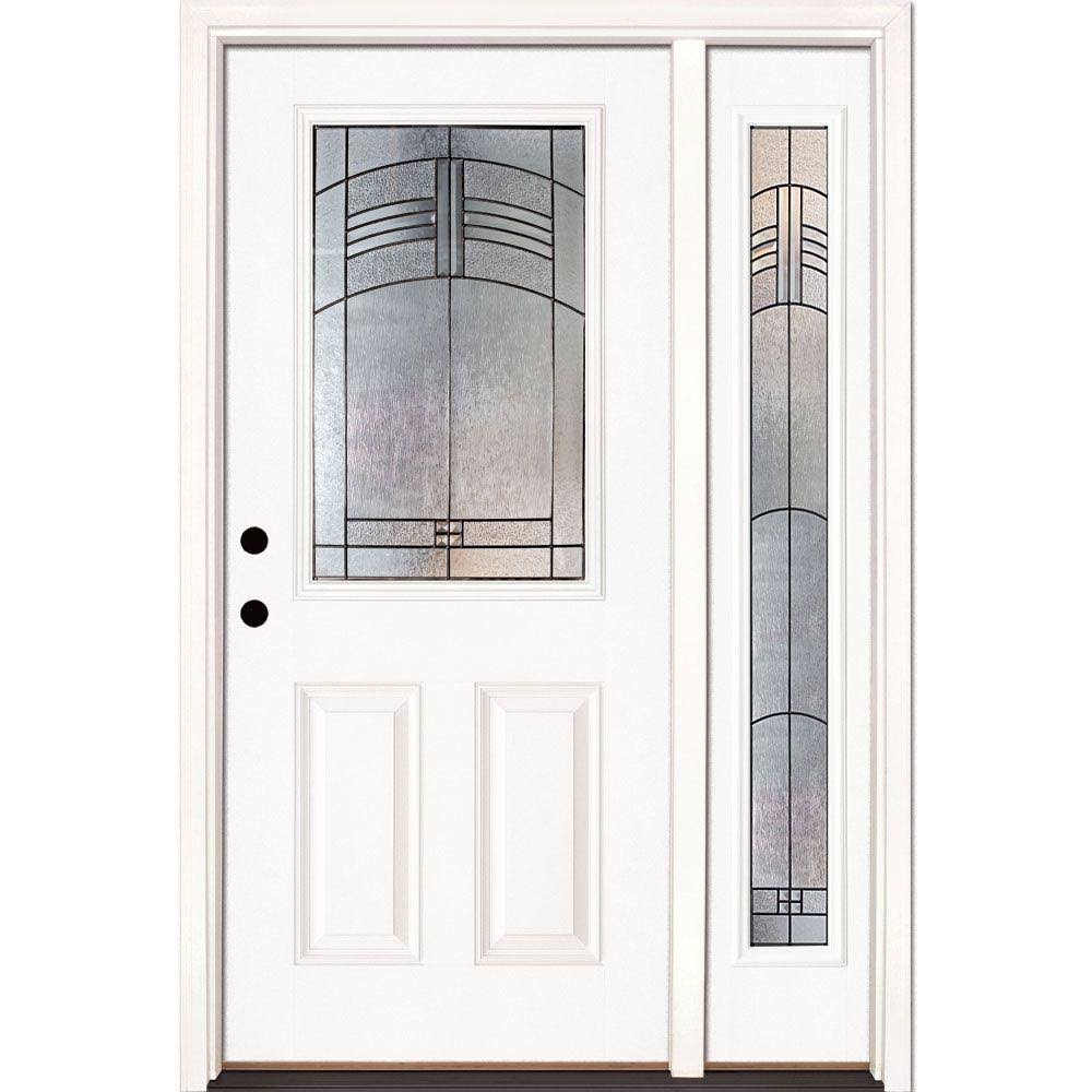 50.5 in. x 81.625 in. 1/2 Lite Unfinished Smooth Right-Hand Fiberglass Prehung Front Door G295