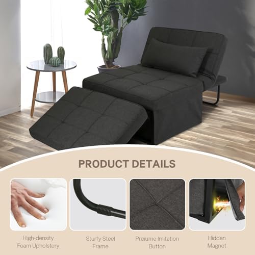 Beige Sleeper Chair Sofa Bed 4-in-1 Convertible Futon Chair Folding Ottoman with Adjustable Backrest 29" Width A52494