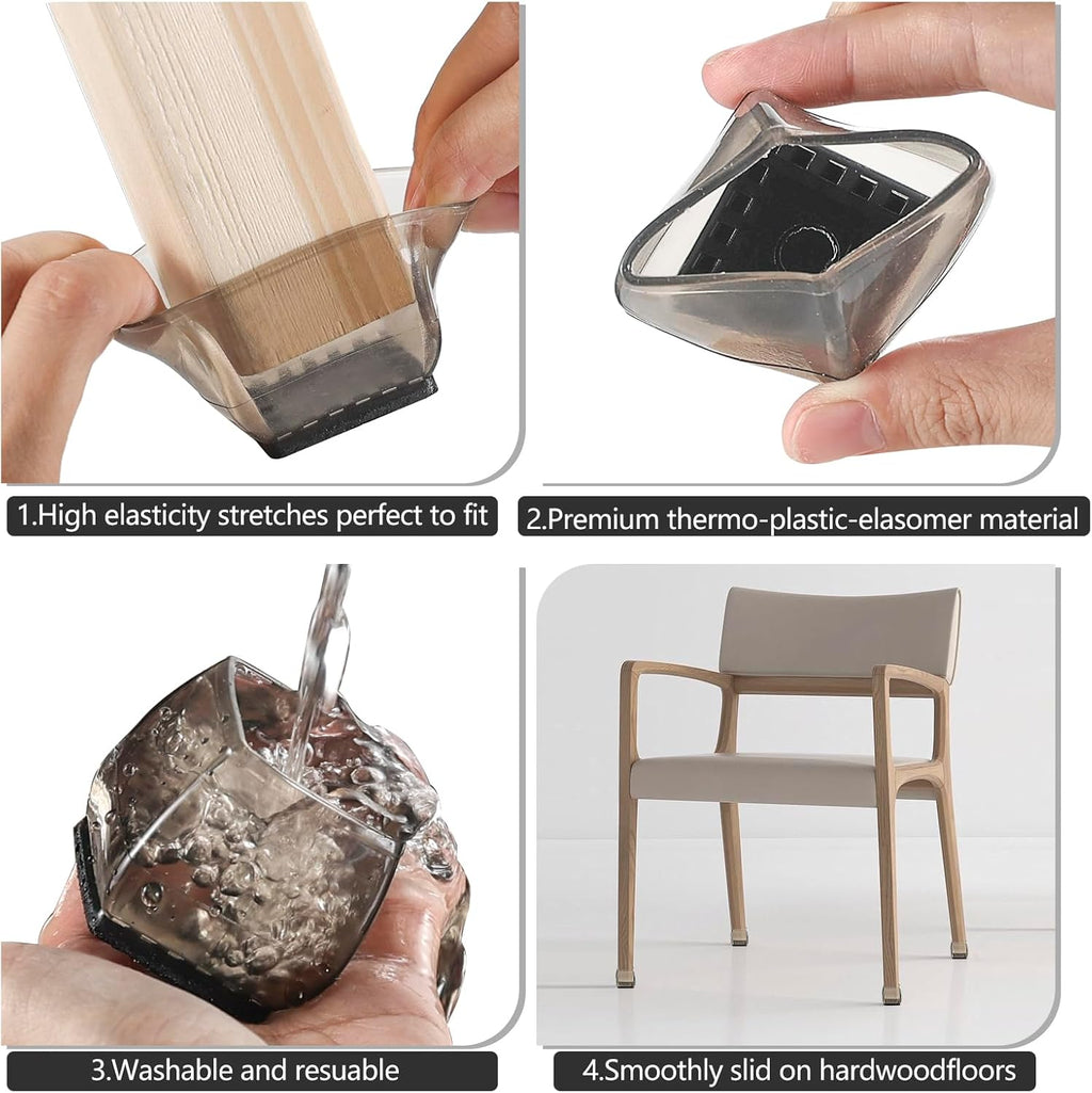 24 pcs Square Chair Leg Floor Protectors Felt Furniture Pads Silicone Chair Leg Covers Black A9019