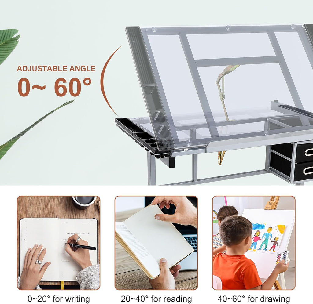 Height Adjustable Drafting Table with Storage Drawers and Wheels G800