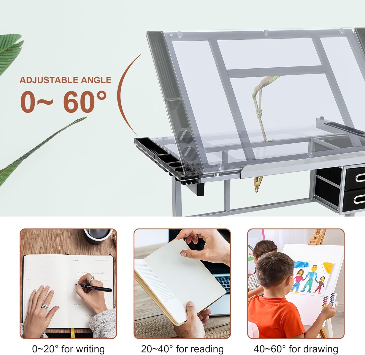 Height Adjustable Drafting Table with Storage Drawers and Wheels G800