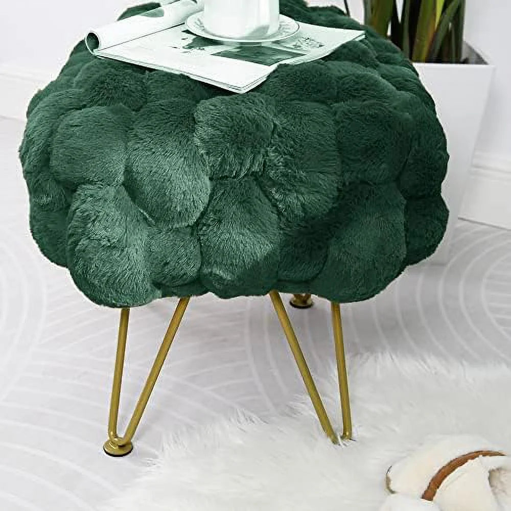 Pink Soft Faux Ottoman Fuzzy Bench Seat 27"x20"x19" Sturdy Accent Coffee Table Fluffy Shoe Stool with Golden Legs H35530