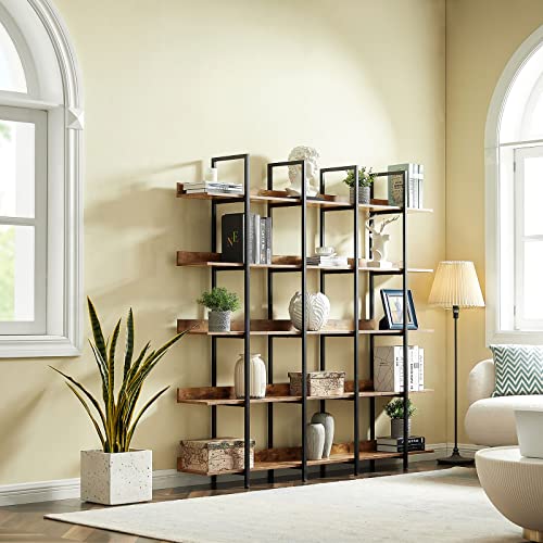 Black Triple Wide 5 Tiers Industrial Bookshelf with Metal Frame T233