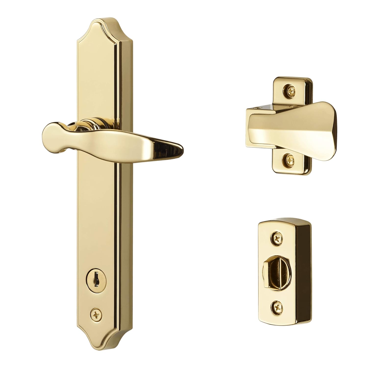 Lever Set for Storm and Screen Doors with Keyed Deadbolt, 2-Posts, Bright Brass Q58130