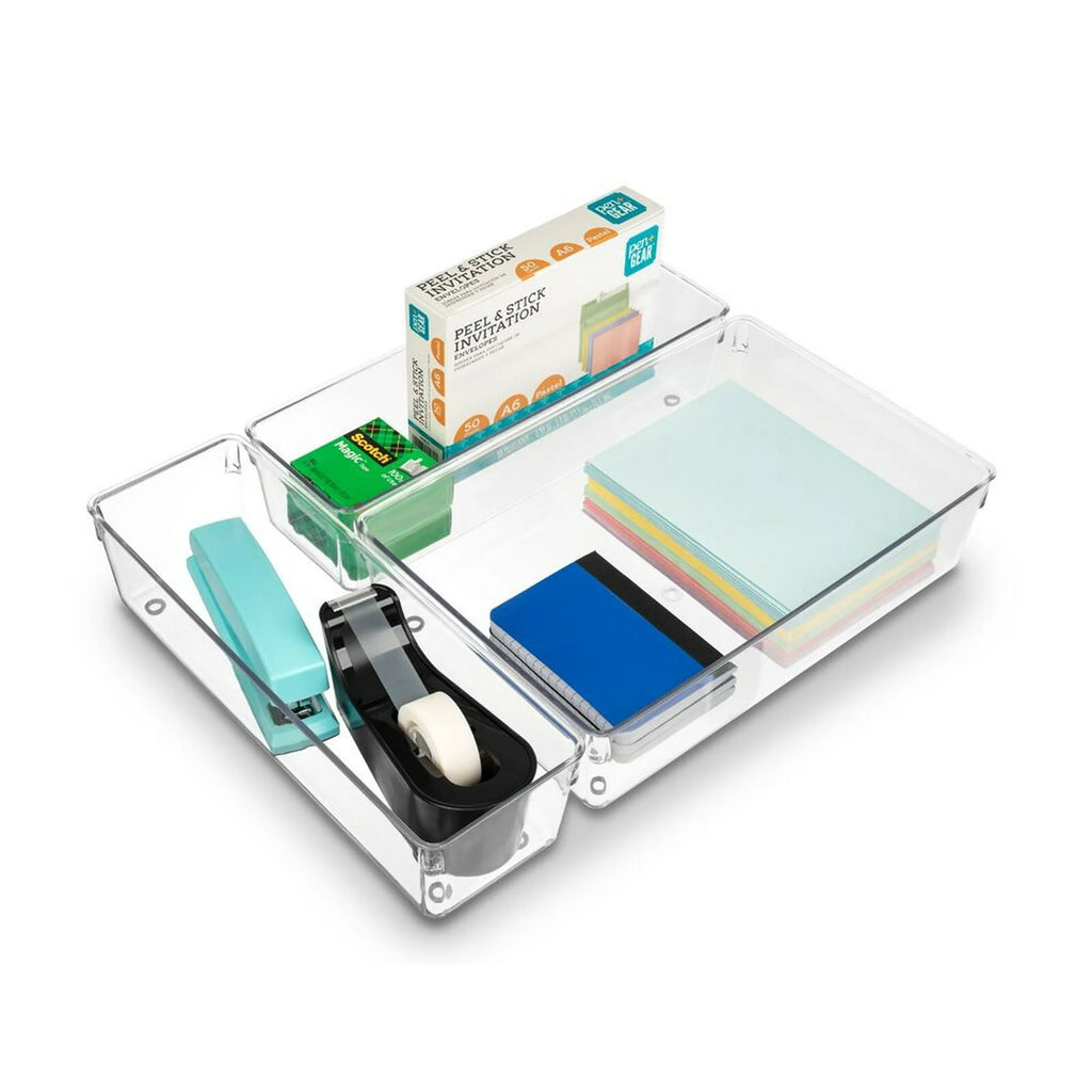 Clear Drawer Organizer 3 Pack Large Plastic Storage Trays H957