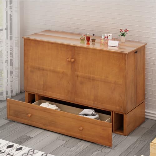 Queen Size Murphy Bed with Charging Station, Folding Foam Mattress (Cherry) K268099